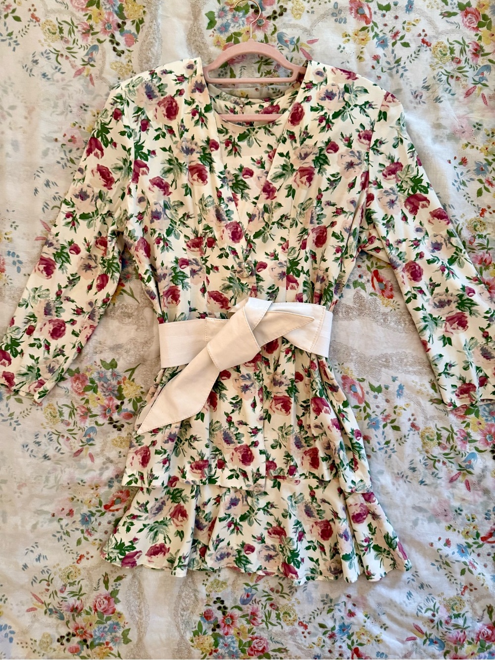 Vintage 90s Floral Two-Piece Jacket And Dress Suit
